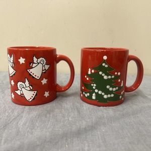 Vintage Waechtersbach West Germany Set of 2 Mugs Christmas Tree & Angels Chrty